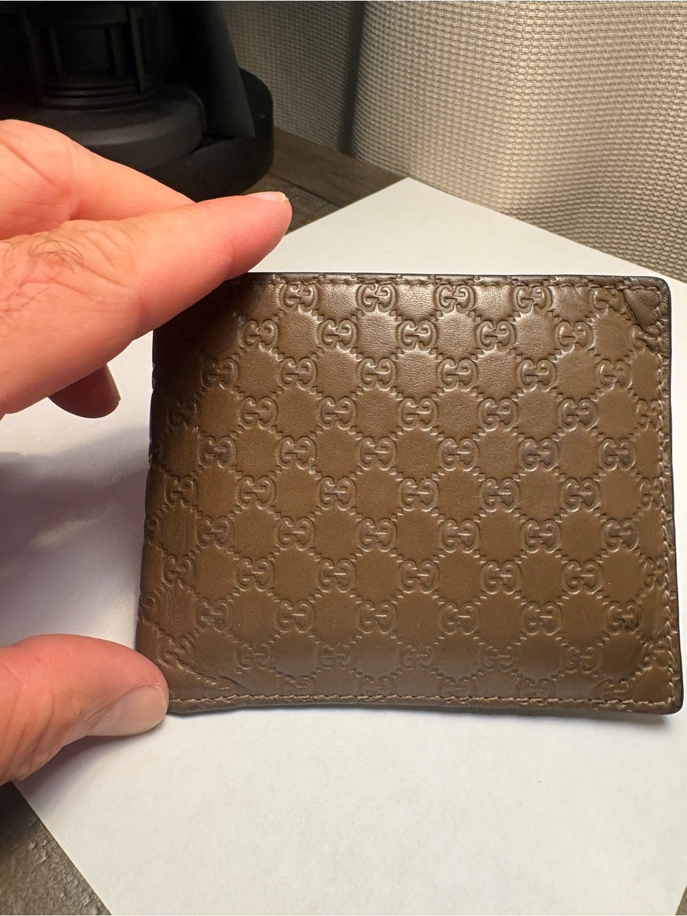 Gucci Brown Embossed GG Leather Card Holder